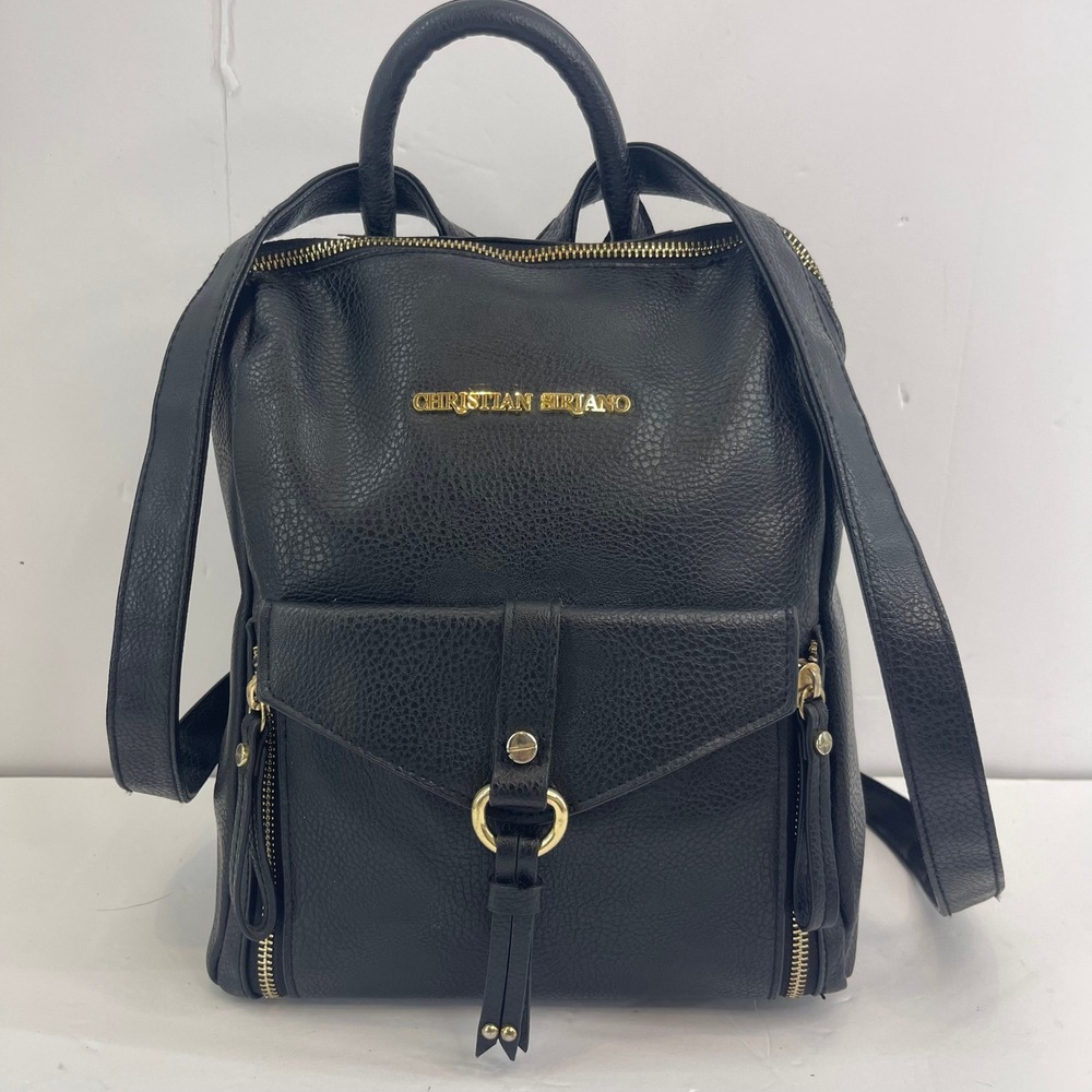 Mini Backpack Black Faux Leather Gold Minimalist Hailey Bieber Clean Girl Chic